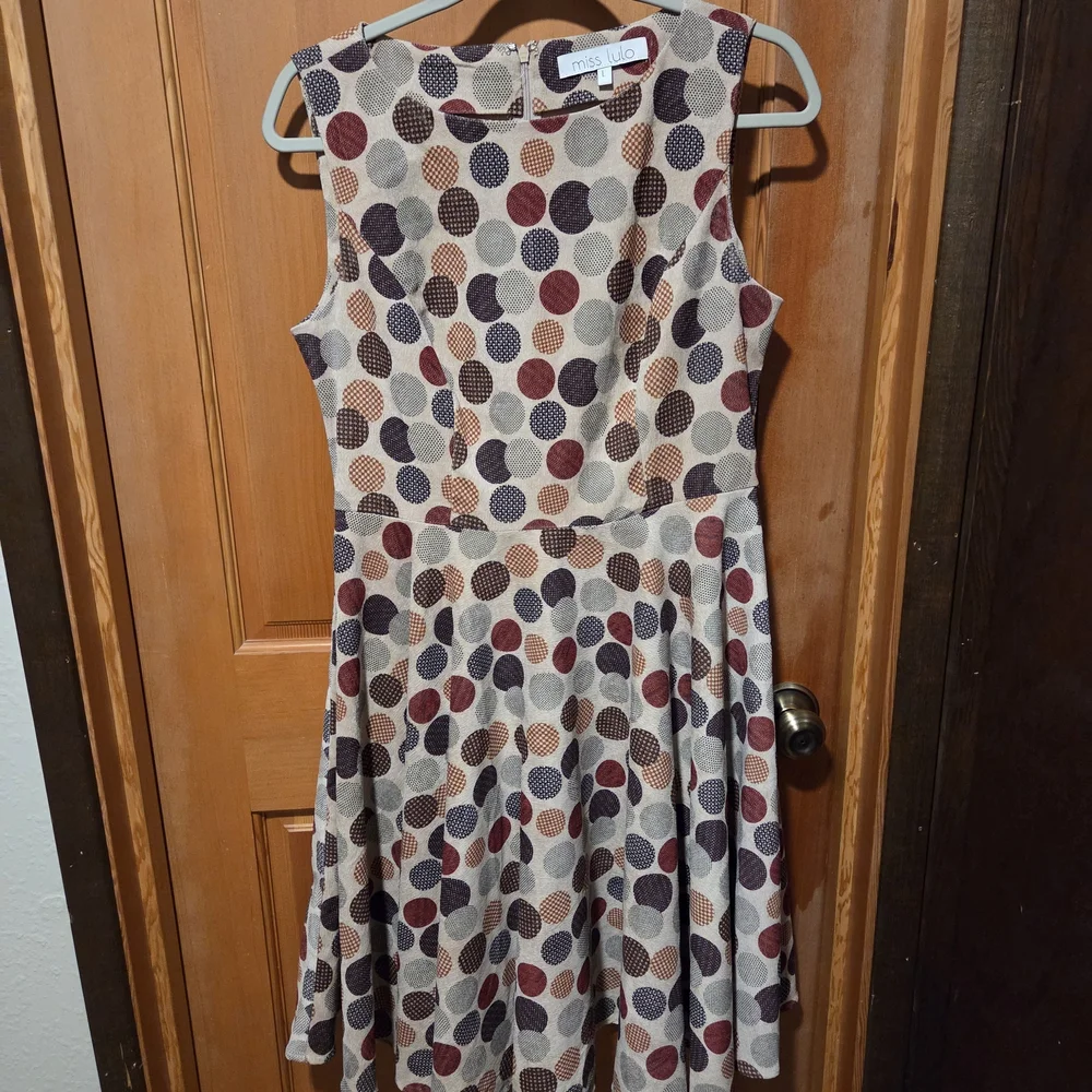 Miss Lulo Multicolor Polka Dot Midi Dress - Picture 1 of 3